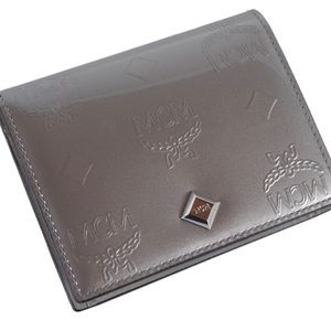 MCM Metallic Grey Embossed Leather Compact Wallet